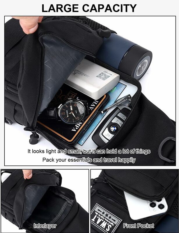 حقيبة حبال تكتيكية للرجال ، حقيبة ظهر تكتيكية متعددة الاستخدامات ، حقيبة صدر للجسم ، المشي لمسافات طويلة ، الصيد ، كروس بودي ، حمل الرحلات