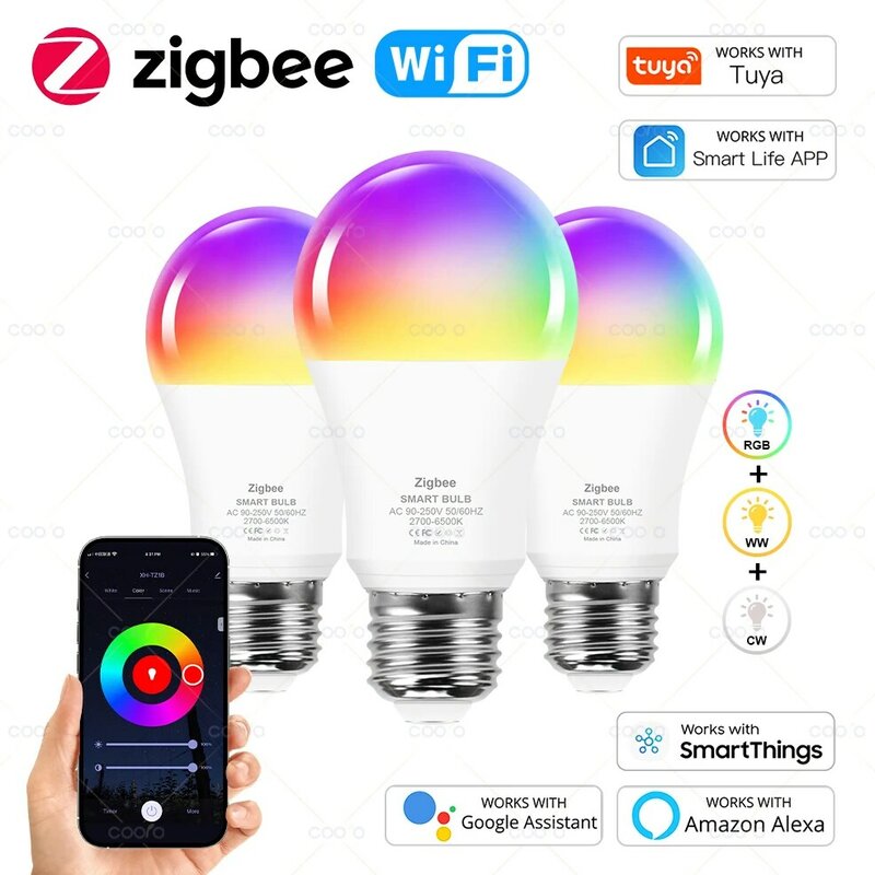 Tuya-Zigbee مصباح إضاءة ليد مع واي فاي ، RGB ، CW ، WW ، Google المنزل ، الأشياء الذكية ، الحياة الذكية ، الديكور ، اليكسيا ، الأمازون ، E27