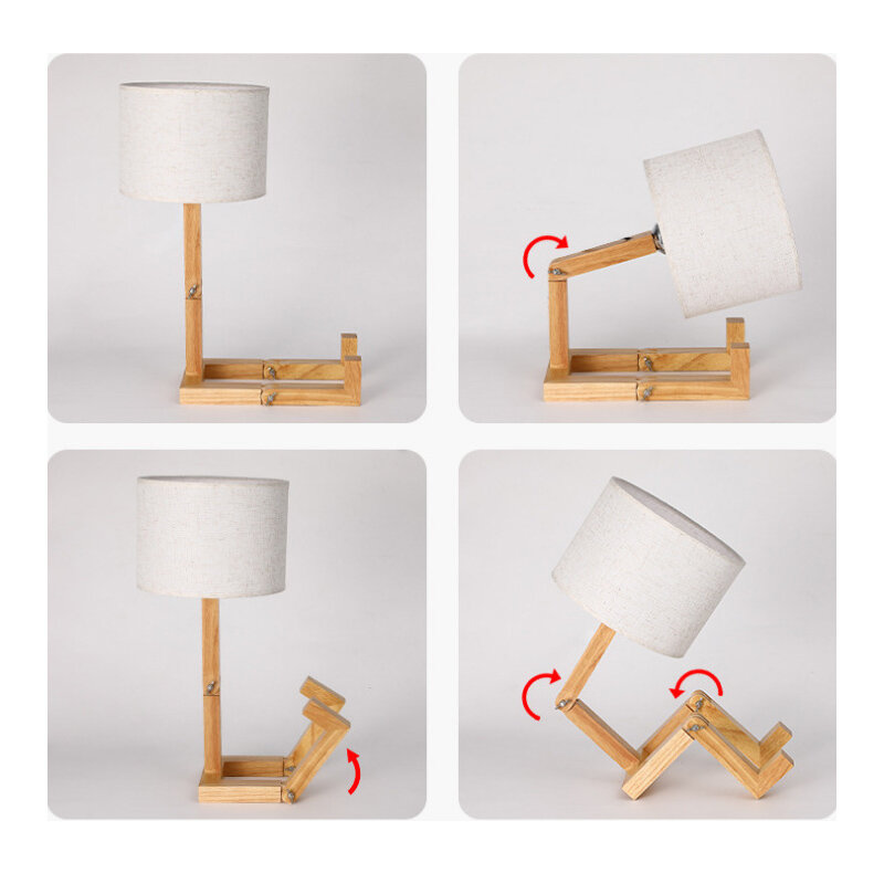 روبوت شكل لمبة طاولة خشبية E27 مصباح حامل 110-240 فولت القماش الحديثة أشكال فنية من الخشب مكتب مصباح الطاولة صالون داخلي دراسة ضوء الليل