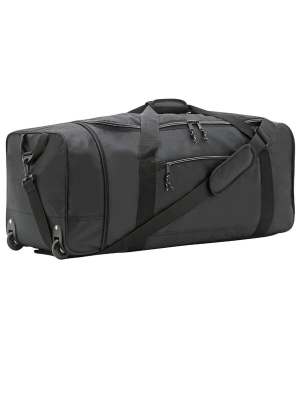 حقيبة من القماش الخشن المتداول من البوليستر بعجلات ومضغطة ، سوداء ، 32"