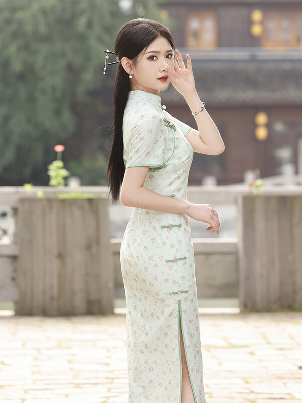 شيونغسام صيني للنساء ، مقاس كبير ، راقية ، تشيباو ، تقليدي ، طويل ، فساتين سهرة ، حفلة ، زي زفاف ، أخضر ،