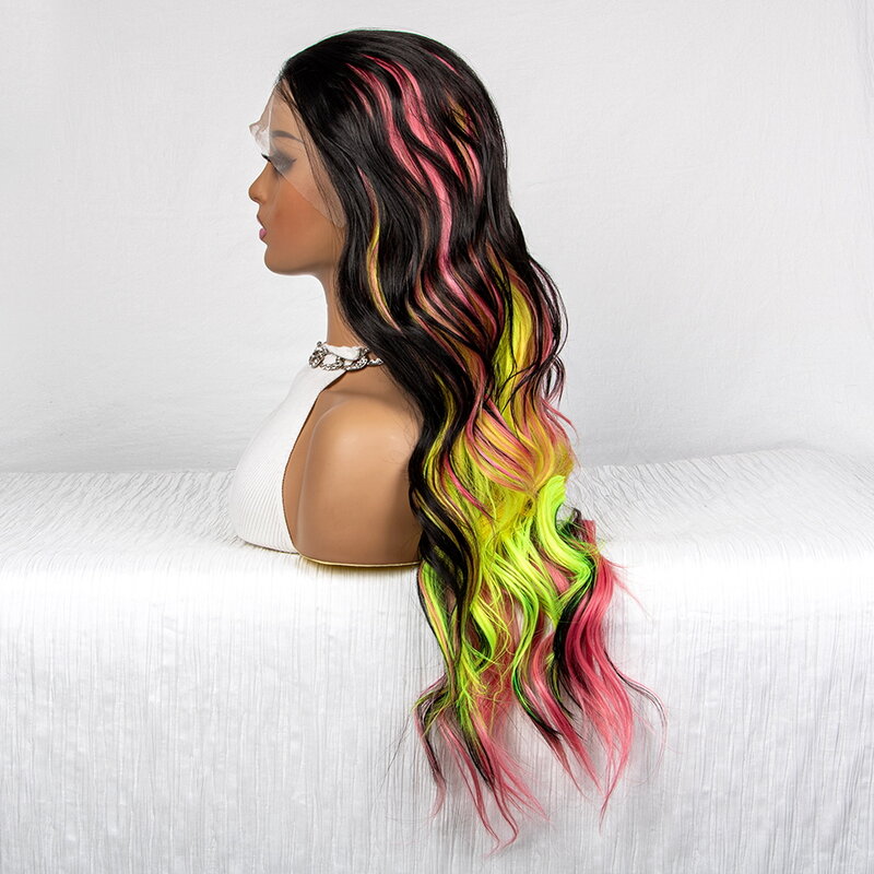 شعر مستعار اصطناعي متعدد الألوان ، متموج ، 13 × 3 ، موجة جسم ، متدرجة ، ملونة