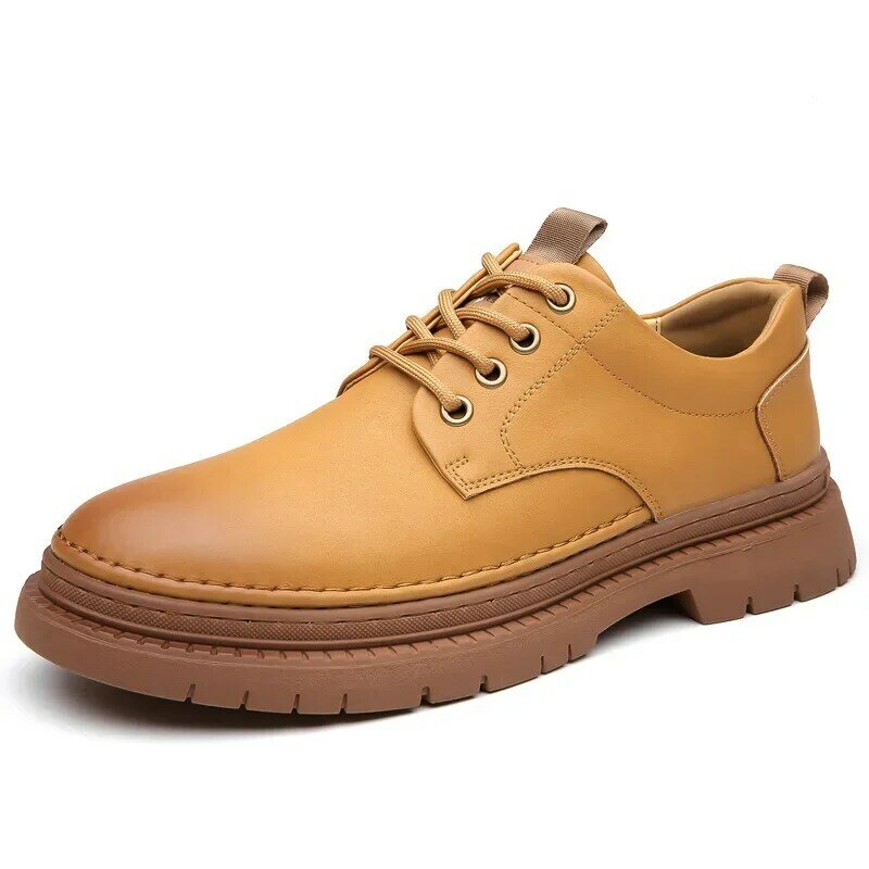 أحذية الرجال منصة العمل ، مساعدة منخفضة ، النمط البريطاني ، تنفس ، نعل سميك ، لون واحد ، الجلود ، الذكور ، الربيع ، الخريف