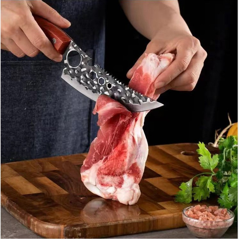 سكين ساطور مصنوع يدويًا مع ثقب إصبع ، فولاذ مقاوم للصدأ مزور ، سكين طاه في المطبخ ، لحم ، صيد ، سكين جزار ، 6"