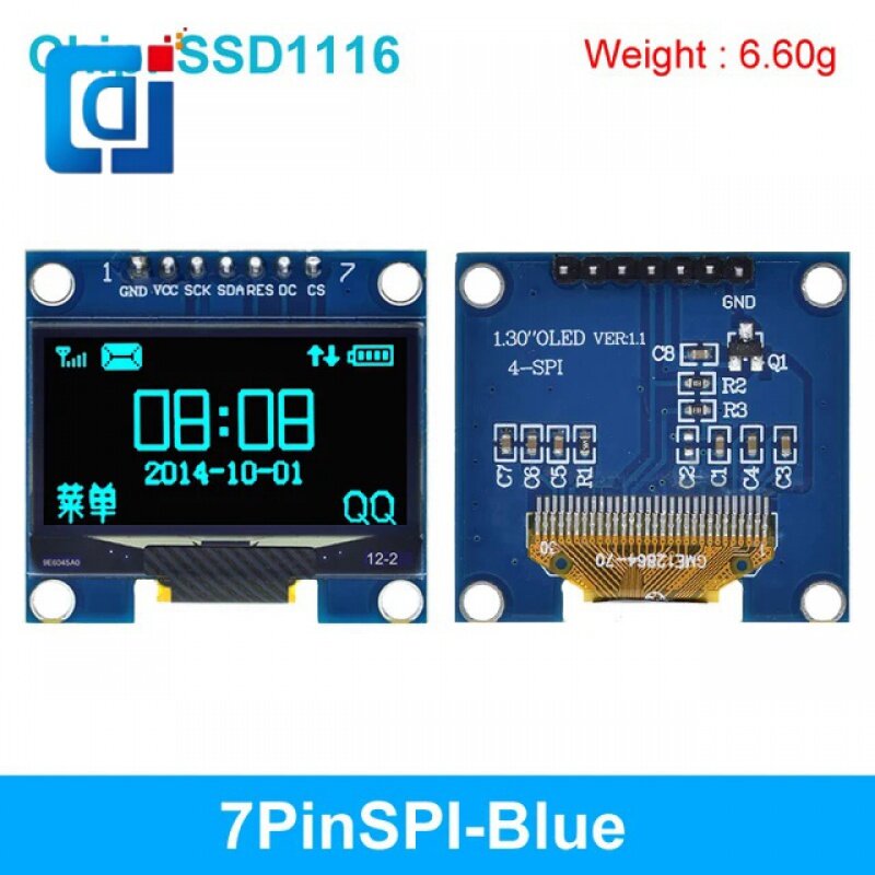 وحدة OLED SPI I2C ، بوصة ، لون أبيض وأزرق ، وحدة عرض LED LCD ، تواصل ، 128 × 64
