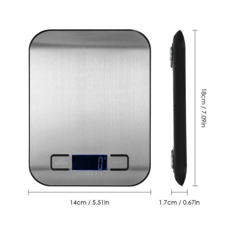 مقياس المطبخ الرقمي 5 كجم/10 كجم لوحة الفولاذ المقاوم للصدأ USB Charg منصة صغيرة دقيقة مقياس المحمولة متعددة الوظائف شاشة LCD
