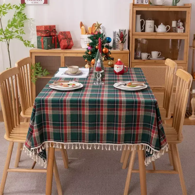 مفرش مائدة أخضر منقوش لعيد الميلاد ، منتجع صور ، منسوجات منزلية ، العام الجديد ، تجمع عائلي ، مطعم ، جو