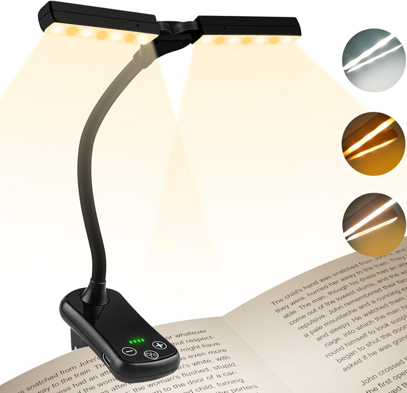 مشبك USB قابل لإعادة الشحن على ضوء الكتب ، ضوء الليل ، مصباح القراءة المحمول ، مصباح مكتبي صغير ، 3 ألوان ، 8 سطوع ، 14 ليد