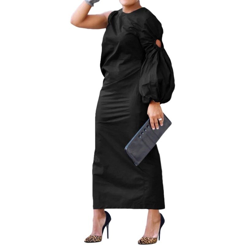 فساتين بوديكون الأفريقية للنساء ، كم فانوس طويل ، ملابس أحادية اللون ، رقبة دائرية ، ربيع وخريف ، 2022