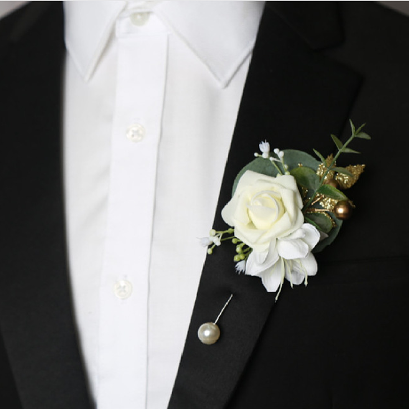 الحرير الاصطناعي زهرة الورد العريس Boutonniere رجل دبوس دعوى الصدار الزفاف الزواج الصدار الزفاف اكسسوارات الديكور الطرف