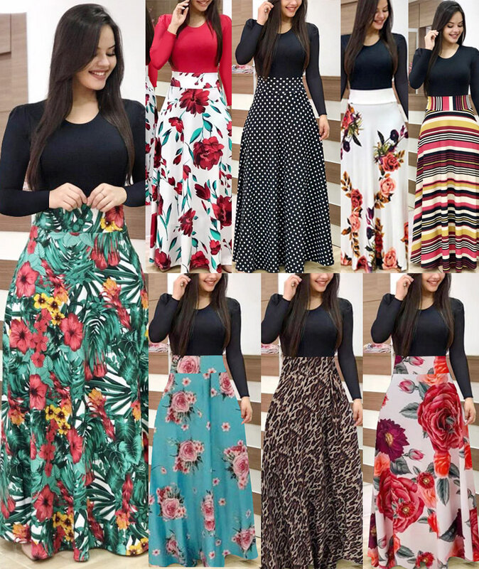 المرأة فستان حفلة طويلة عادية ، حجم كبير ، طباعة ، خياطة ، زهرة ، Bodycon ، أنيقة ، مثير ، ماكسي ، الخريف ، 2023