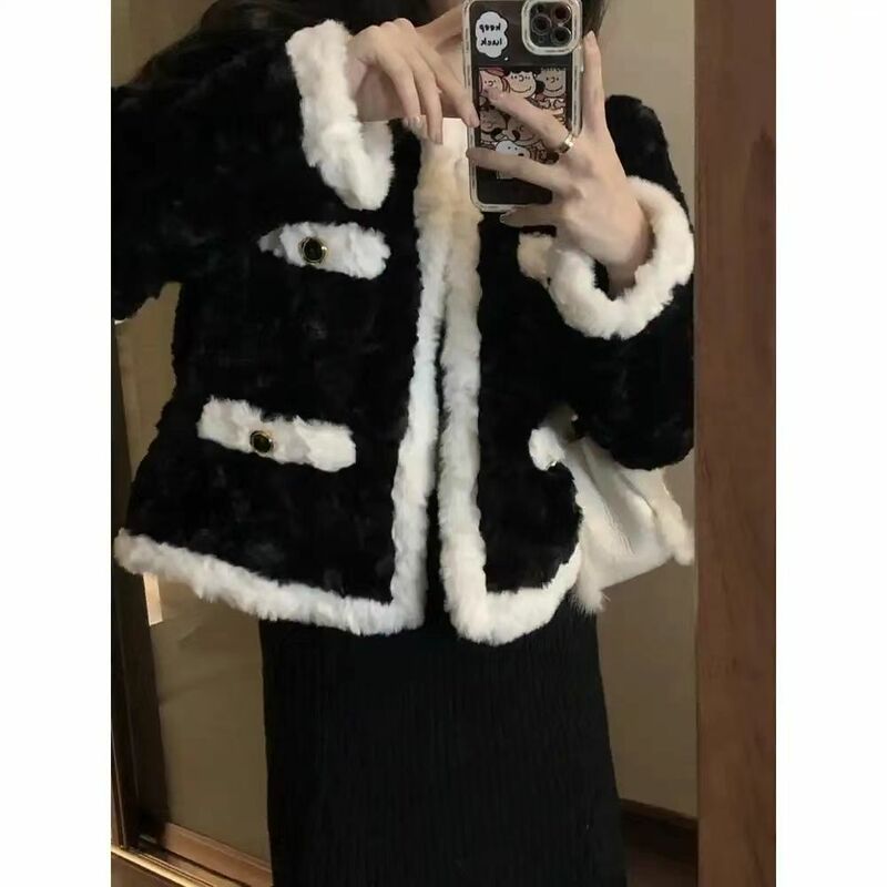 معطف فرو أحادي اللون للنساء ، قمة مزاجه ، ملابس عصرية ، نسخة كورية ، أنيقة ، شتاء ، T49 ، 2023 ، 2023