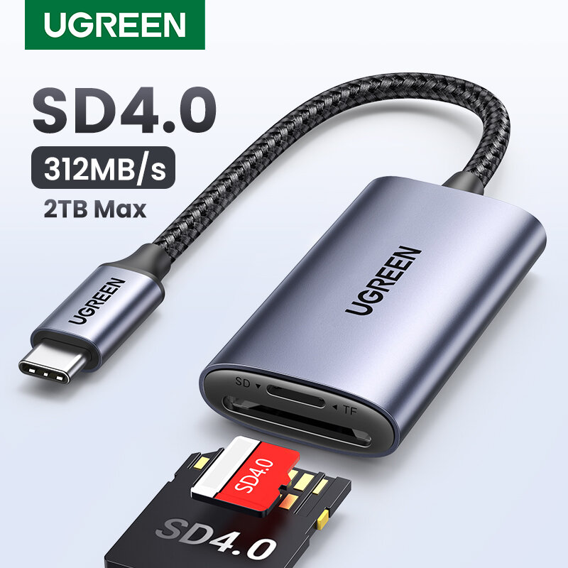 UGREEN قارئ بطاقة SD4.0 312 برميل/الثانية USB-C إلى SD مايكرو TF بطاقة الذاكرة محول لأجهزة الكمبيوتر المحمول الهاتف ماك بوك ويندوز ماكوس Cardreader