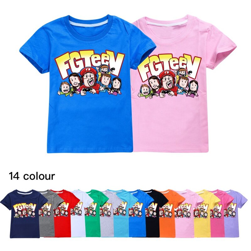 Fgteev-تي شيرت صيفي قصير للأولاد والبنات ، قميص قطني برسومات كرتونية ، مضحك ، هاراجاكي ، قلادة دائرية