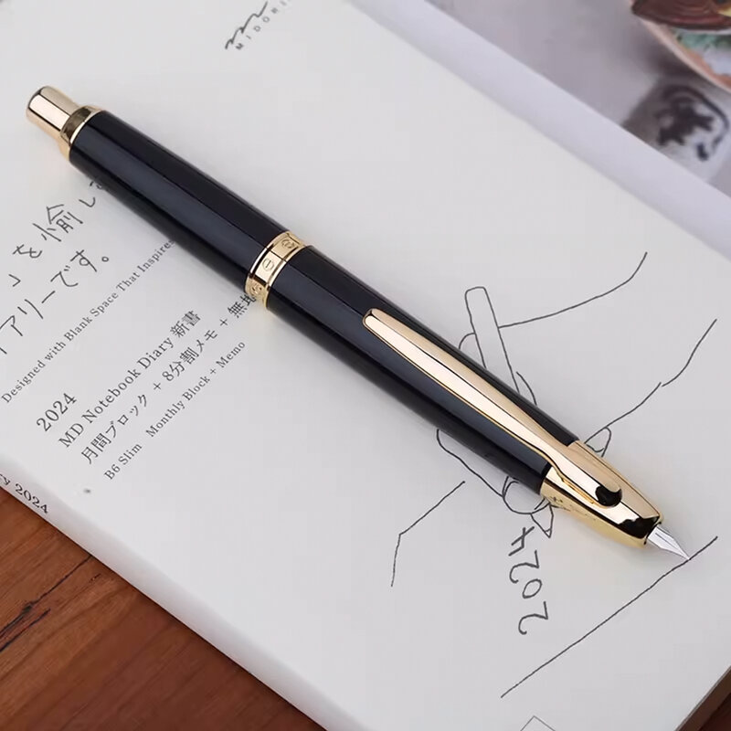 Majohn A1 Press Fountain pen 2024 Baking paint new color calligraphy practice writing ink pen F nib black\golden clip stationery