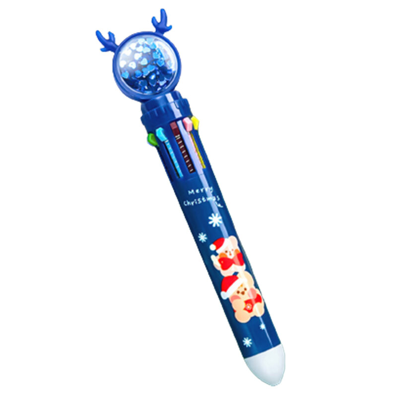 عيد الميلاد الكرتون برميل قلم حبر جاف ، متعدد الألوان أقلام للطلاب والمدرسة واللوازم المكتبية ، دائم ، 10 في 1