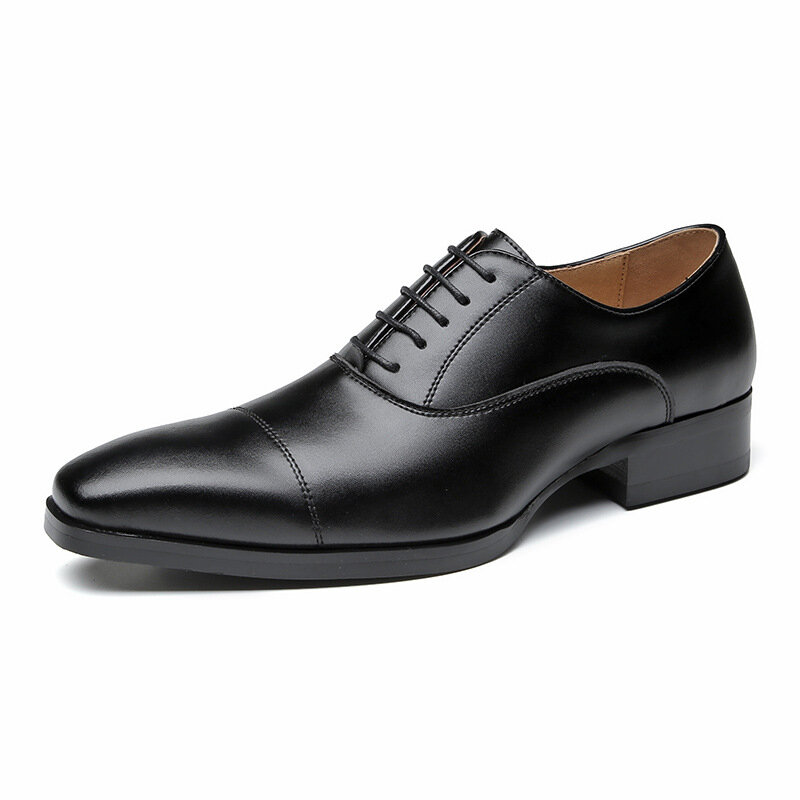 أحذية جلدية سوداء بمقدمة مدببة للرجال ، أحذية رسمية أنيقة ، أوكسفورد عالي الجودة ، فستان زفاف فاخر