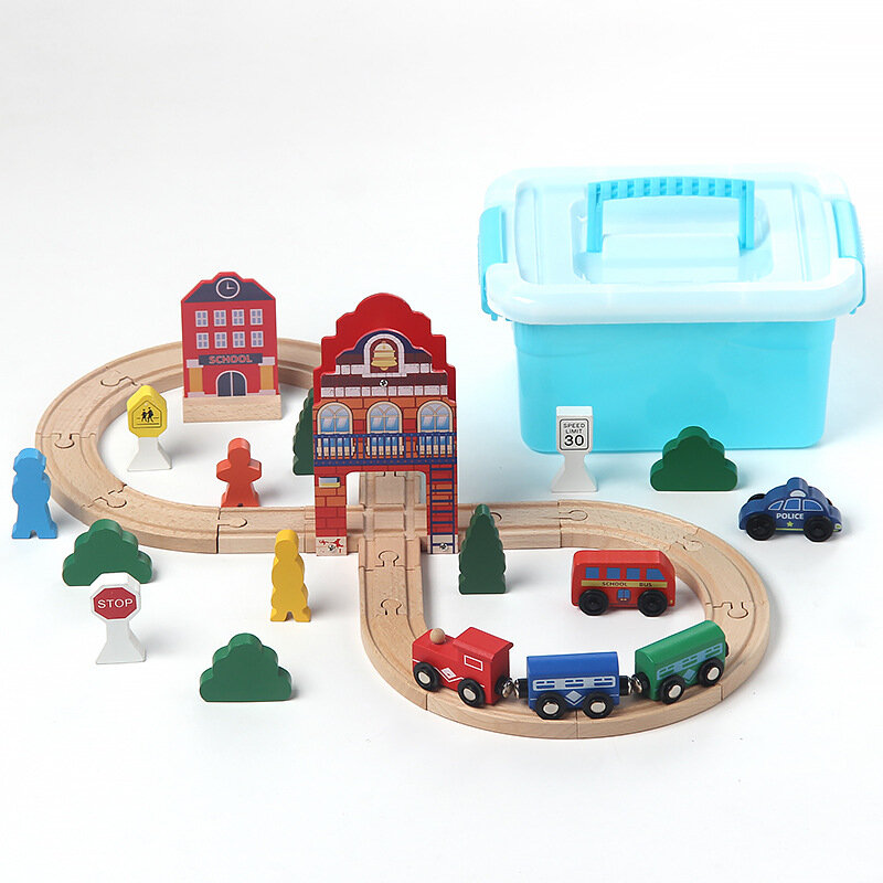 مجموعة ملحقات المسار الخشبي للأطفال ، صندوق مسار القطار الصغير ، ألعاب سيارة الطفل ، هدية صغيرة ، برج الجرس ، G2