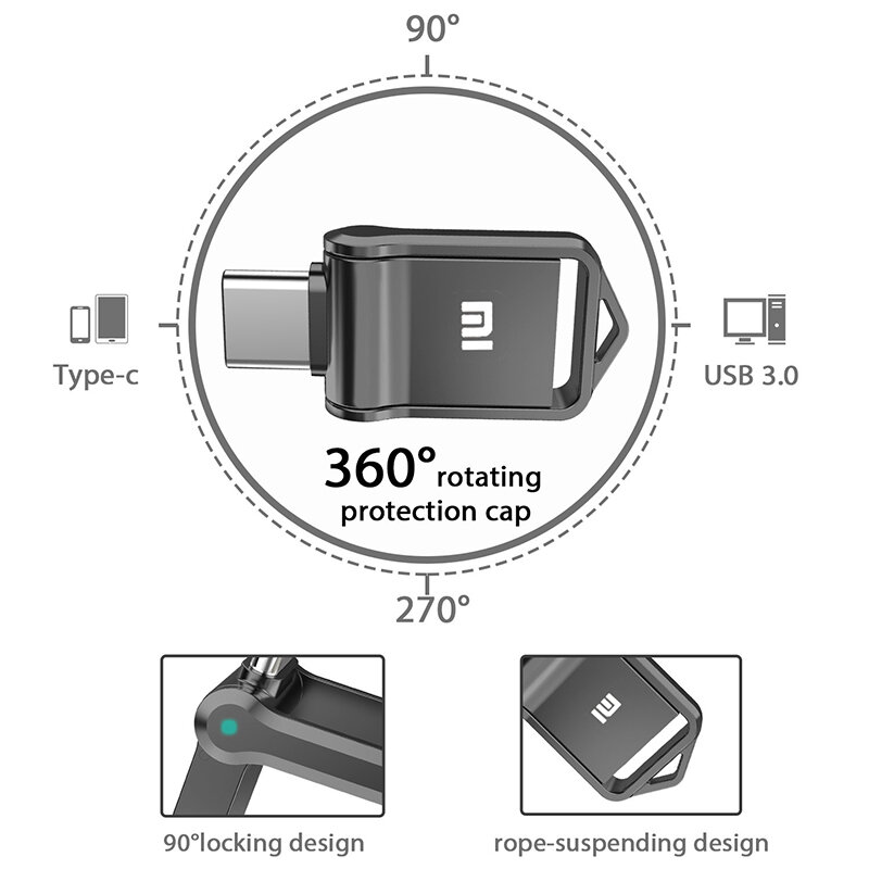شاومي-محرك فلاش يو إس بي ثنائي الاستخدام للهاتف المحمول والكمبيوتر ، عصا ذاكرة فلاش معدنية ، يو إس بي ، سرعة عالية ، وجي بي ، واجهة من النوع سي ، 2