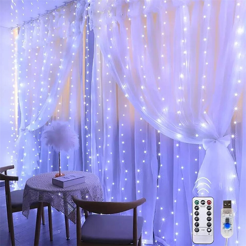 جديد 3*3 متر 300LED أسلاك النحاس الستار سلسلة أضواء USB البعيد 8 طرق عيد الميلاد الجنية أضواء جارلاند للمنزل حفل زفاف ديكور