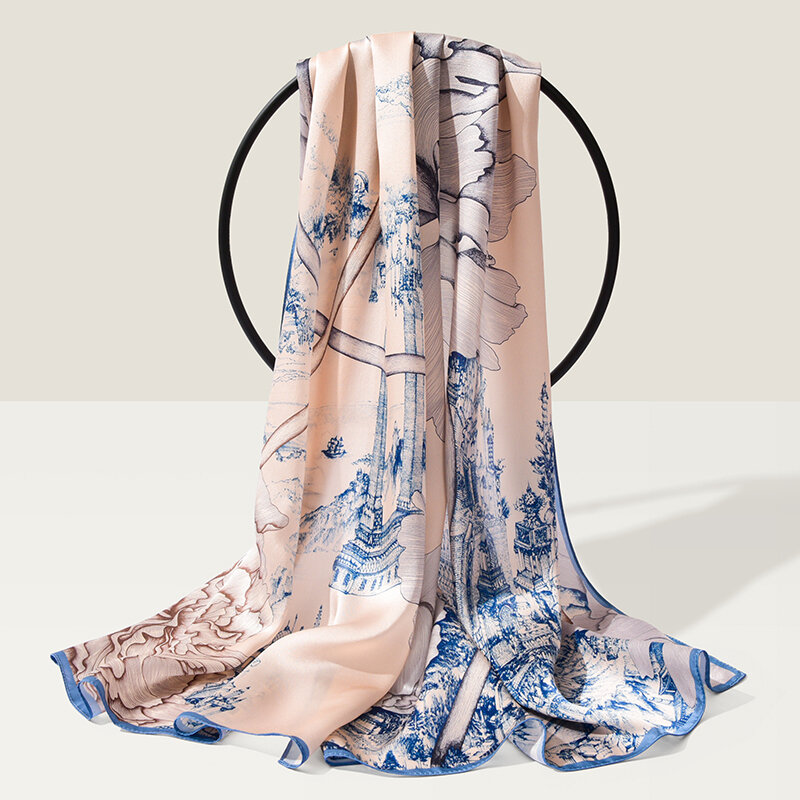 الحرير المرأة وشاح طباعة الحرير الرقبة الأوشحة هانغتشو شال حريري يلتف 100% الحرير الطبيعي طويل الحجاب Foulard فام 170x53cm