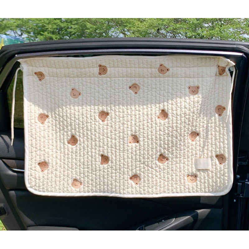 طفل سيارة الستار ظلة غطاء المطرزة الدب شفط كأس الجانب نافذة الشمس الظل الستار UV حماية للأطفال السفر في الهواء الطلق
