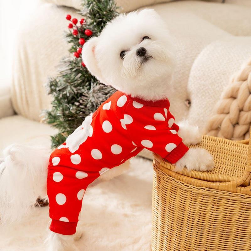 منامة الصوف الدافئة الكلب ، ازياء سانتا كلوز ، بذلة منقط ، ملابس الحيوانات الأليفة ، زي لطيف ، ملابس سترة جرو ، عطلة ، عيد الميلاد