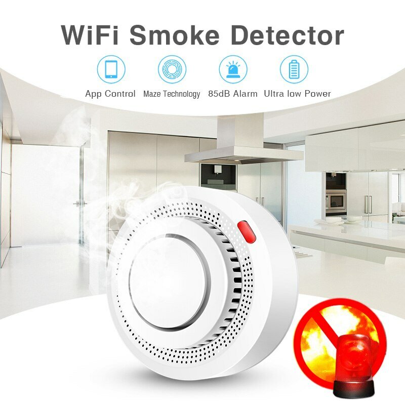 جهاز إنذار دخان Tuya WiFi للحماية من الحريق كاشف الدخان مجموعة Smokehouse