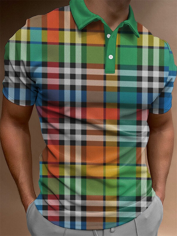 قميص بولو رجالي مطبوع ثلاثي الأبعاد بأكمام قصيرة فضفاض كبير الحجم ، ملابس كاجوال رائعة ، توب كبير ، صيفي