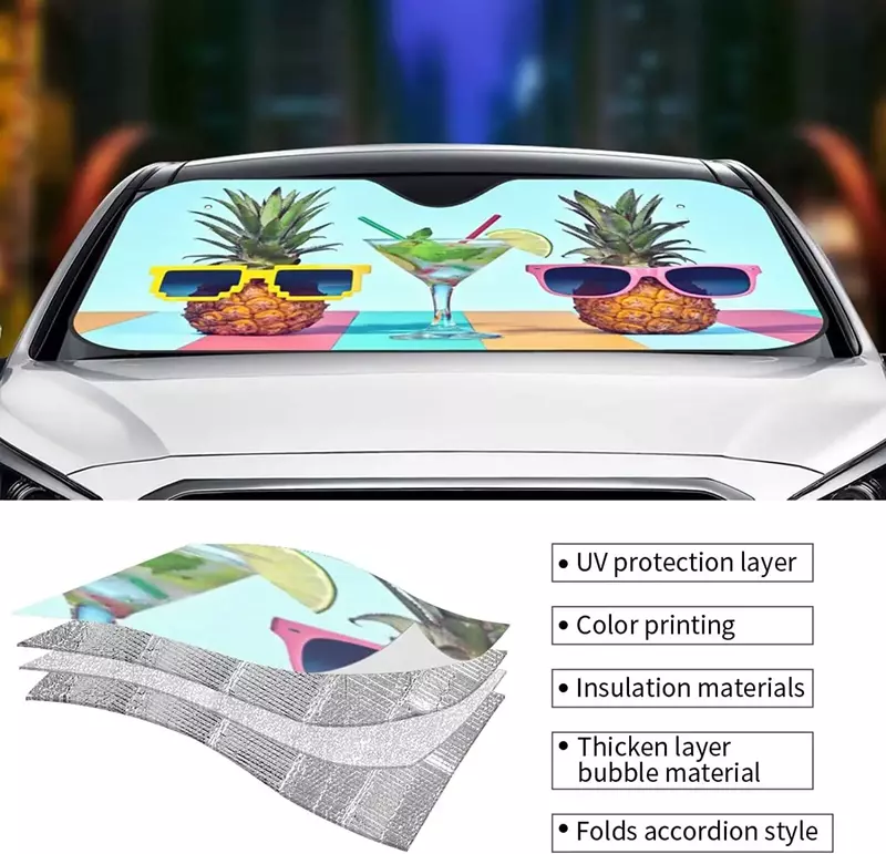 حاجب شمس رائع لسيارة الأناناس ، نافذة أمامية عاكسة للأشعة فوق البنفسجية قابلة للطي ، شاحنة سيارات SUV ، 51X