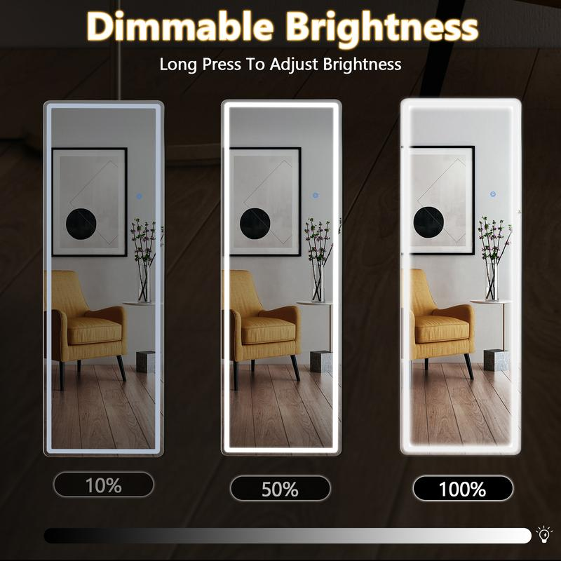 مرآة كاملة الطول مع أضواء LED ، واقفة أرضية مضاءة ، ديكور حامل ، 64 بوصة × 21 بوصة