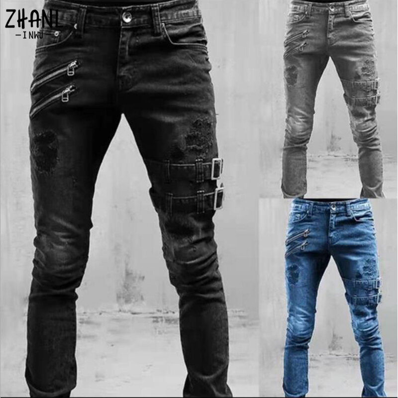 حجم كبير مستقيم جينز سروال رجالي لربيع وصيف صديقها الجينز الشارع الشهير نحيل زيبس 3 ألوان الكاكاو سراويل جينز طويلة