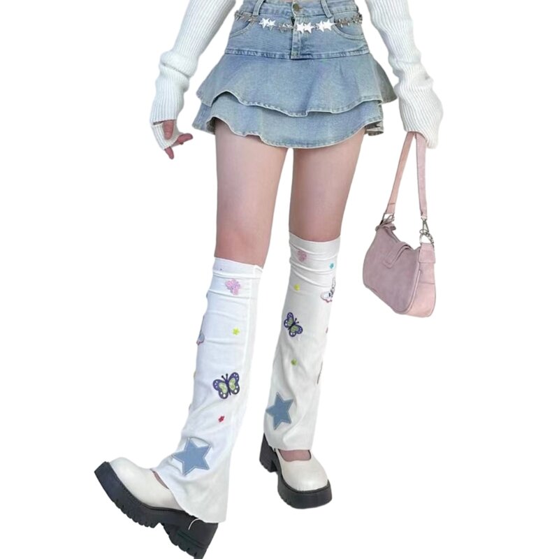 المرأة القوطية Harajuku متوهج جوارب السيقان الملونة فراشة الركبة عالية الجوارب الطويلة F0T5