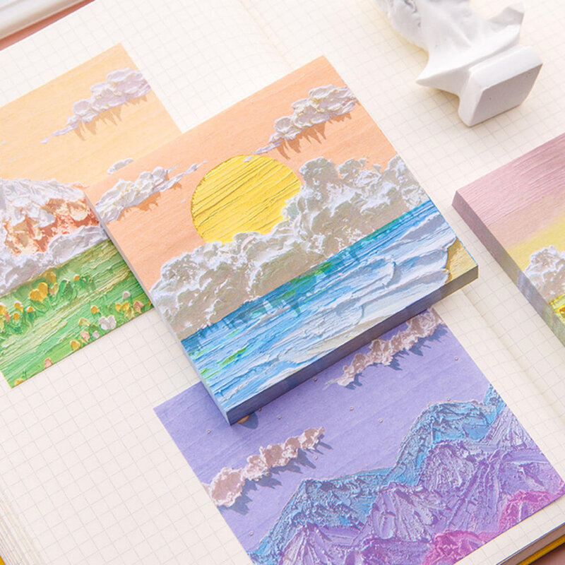 80 Sheets Oil Painting Sticky Memo Pad Colored Notepad Sticky Notes Office School Stationery Supply Journal Sticker For Students