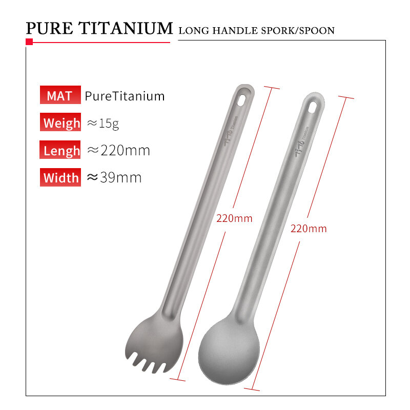 ملعقة تيتو تيتانيوم مقبض طويل لأدوات المائدة والتخييم في الخارج محمولة خفيفة الوزن للطبخ البيئي ملحقات النزهات