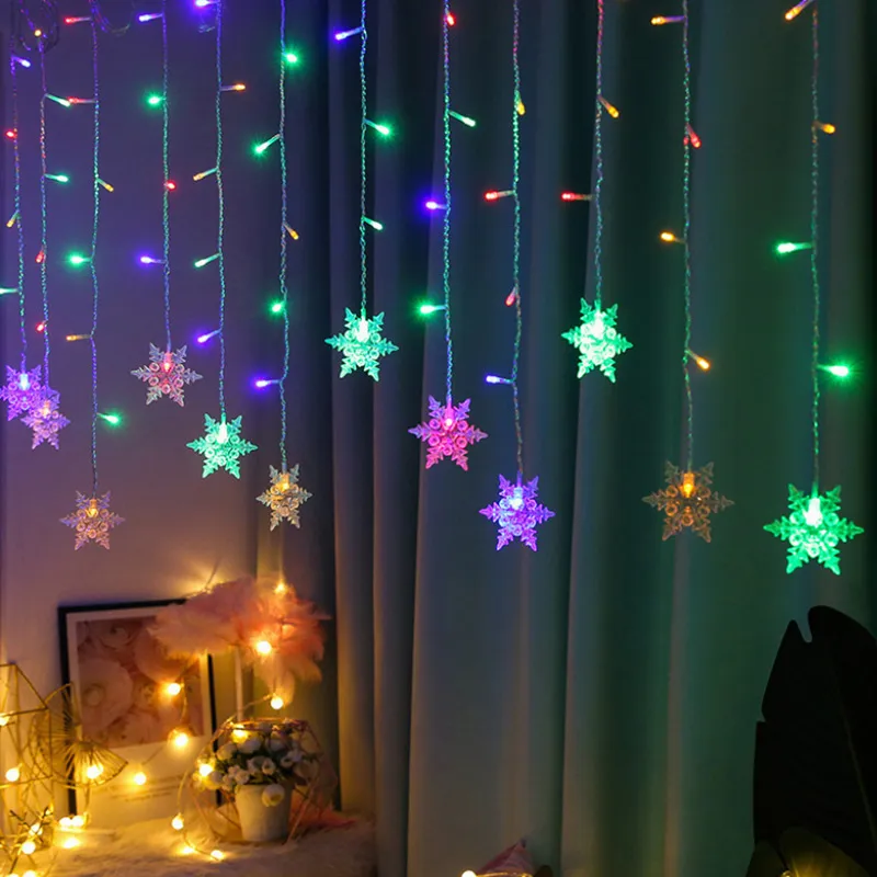 LED ندفة الثلج الستار الجنية سلسلة أضواء ، ضوء عيد الميلاد ، إكليل السنة الجديدة ، ديكور المنزل ، حفلة عيد الميلاد