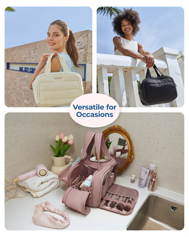 Bagsمارت-حقيبة مستحضرات تجميل كبيرة مفتوحة على نطاق واسع للنساء ، حقيبة مكياج خفيفة الوزن ، منظم مكياج ، أساسيات السفر