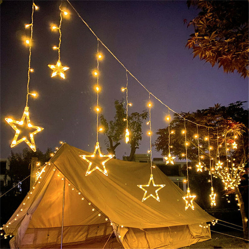 سلسلة أضواء ستارة رومانسية جنية نجمية ليد ، أضواء عيد الميلاد ، شريط إضاءة ، عطلة ، زفاف ، إكليل ، ديكورات الحفلات ، AC av V, am