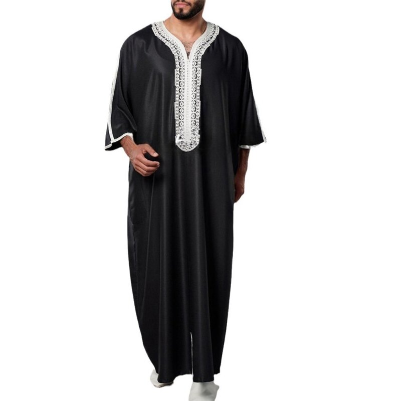 ملابس إسلامية رجل رداء قفطان مسلمين رجل مغربي فضفاض فستان طويل ثوب عربي فساتين الشرق الأوسط الوطنية F0S4