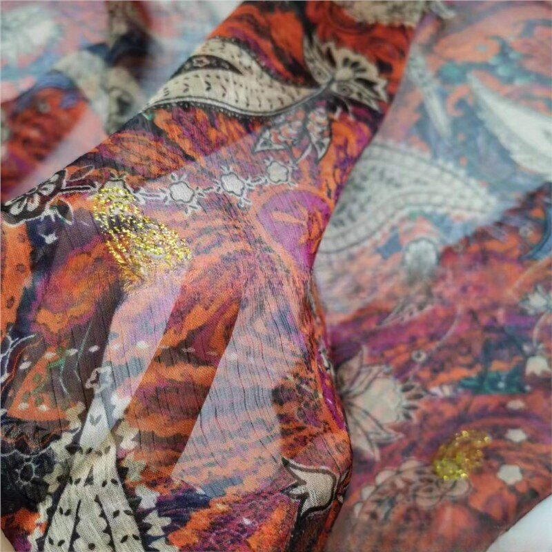 قماش شيفون مجعد برونزي ، خياطة يدوية ذاتية الصنع