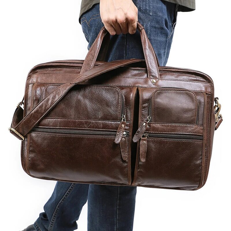 حقيبة جلد طبيعي للرجال ، 15.6 "، 17" كمبيوتر محمول ، حقائب رسول ، سعة كبيرة ، محفظة الذكور