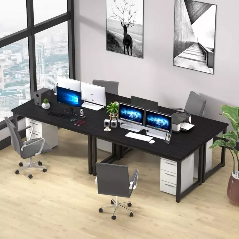 مكتب كمبيوتر حديث على الطراز البسيط ، مكتب كمبيوتر ، محطة عمل واسعة ، سطح مكتب خشبي ، إطار معدني أسود ، أسود ، 63 بوصة