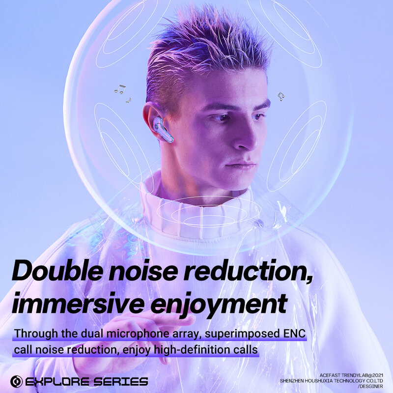 ACEFAST جديد T8 TWS سماعة لاسلكية بلوتوث 5.3 سماعات الرياضة سماعات رأس للألعاب الحد من الضوضاء سماعات باس التحكم باللمس