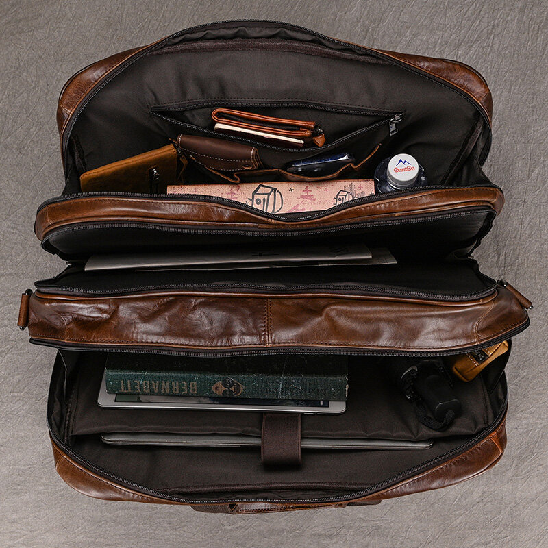 Newsbird حقيبة جلدية حقيقية مكتب العمل حقيبة كمبيوتر محمول حقائب جلد طبيعي 17 بوصة كيس موجز حقائب دفتر حقائب السفر