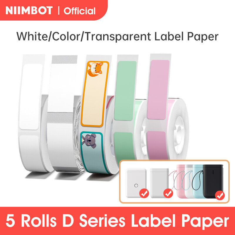 Niimbot ملصق ملون نقي ، سعر الباركود ، ملصقات بيضاء ، مقاومة للماء ، مقاومة للزيت ، مقاومة للدموع ، شفافة ، ملصق شفاف ، D11 ، D110 ، D101
