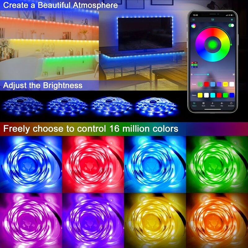 شريط إضاءة ليد RGB مرن للغرف ، تحكم بتطبيق ذكي ، شريط مصباح ، 5 فولت ، USB ، إضاءة خلفية للتلفزيون ، ديكور الغرفة ، 1-20 متر
