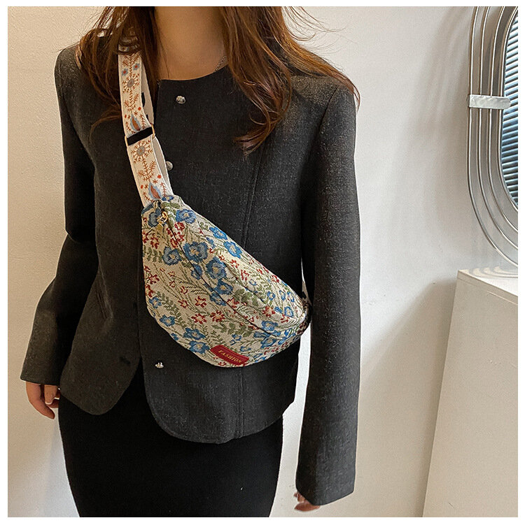 حقيبة زلابية متعددة الاستخدامات للنساء ، حقيبة كتف عصرية ، تصميم زهور ، موضة فريدة ، جديدة ، خريف ، شتاء ، خصر