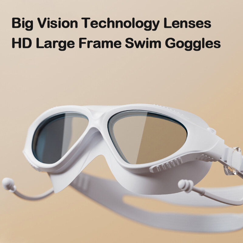نظارات السباحة القابلة للتعديل للبالغين بإطار كبير مع سدادات السباحة نظارات السباحة للرجال والنساء نظارات سيليكون عالية الدقة ومضادة للضباب