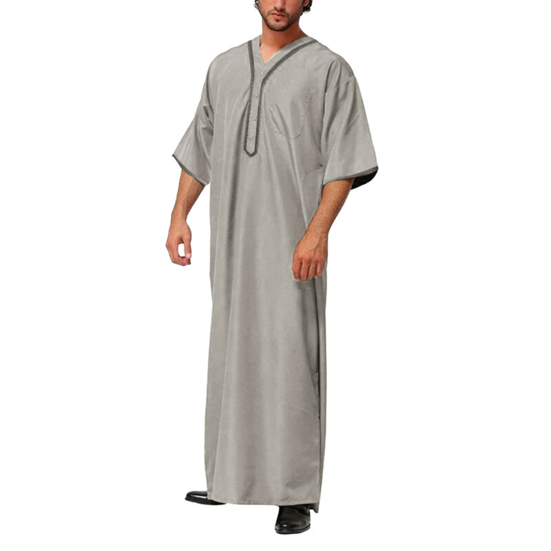 قميص إسلامي بأزرار أحادية اللون للرجال ، ثوب جبة ، روب متوسط ، ياقة قائمة ، قفطان إسلامي ، عبايات السعودية والعربية ،