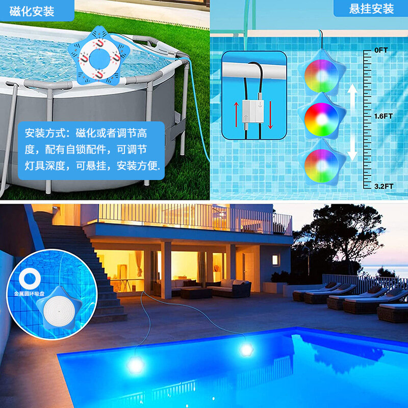 مصباح حمام سباحة تحت الماء مقاوم للماء ، مغناطيس ، معلق ، جو ، تطبيق بلوتوث ، 7 ألوان ، 20 وات